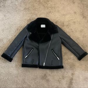 Black motorcycle jacket with Sherpa lining